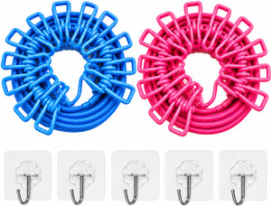 alwafli pack of 2 clothesline random color with 5 adhesive hook combo polyester retractable clothesline