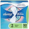 Always Infinity Feminine Pads for Women, Size 2 Heavy Flow Absorbency,with Flexfoam, with Wings, Unscented, 32 Count