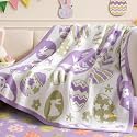 Amélie Home Animal Chenille Throw Blanket for Couch, Bunny and Eggs Knit Throws, Cozy Soft Summer Party Themed Blankets for Sofa, Bed, Gift &amp; Decor, 50"x60", Purple/Green