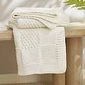 Amélie Home Checkered Chenille Knit Throw Blanket for Bed, Ivory, 60"x80"