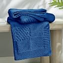 Amélie Home Checkered Knit Throw Blanket for Couch, Royal Blue, 50"x60"