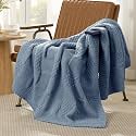 Amélie Home Checkered Knit Throw Blanket for Couch, Washed Blue, 50"x60"