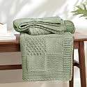 Amélie Home Checkered Knit Throw Blanket for Couch, Sage Green, 50"x60"
