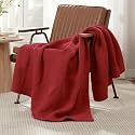 Amélie Home Checkered Knit Throw Blanket for Couch, Christmas Red, 50"x60"