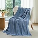 Amélie Home Chenille Knit Throw Blanket for Couch, Washed Blue, 50"x60"