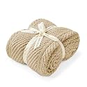 Amélie Home Chenille Knit Throw Blanket for Couch, Beige, 50"x60"
