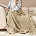 Amélie Home Chenille Knit Throw Blanket for Bed, Beige, 60"x80"