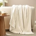 Amélie Home Chenille Knit Throw Blanket for Bed, Ivory, 60"x80"