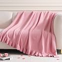 Amélie Home Ultra Soft Ruffle Knit Chenille Throw Blanket for Couch &amp; Bed, Cozy Flowers Blankets for Home Decor, Gifts for Women Mom Sister on Mother's Day Valentine's Day Birthday, 50"x60", Pink