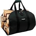 Amagabeli Firewood Carrier Waxed Canvas Log Tote Carrying Bag Heavy Duty Fire Large Wood Fireplace Carrier Bag with Handles for Camping Firewood Log Holder Wood Sling Cabin Stove Accessories Black
