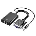 VGA to HDMI with Audio Converter Adapter, VGA Male to HDMI Female with 3.5MM Audio Jack Full HD 1080P for Connecting Monitor/PC/Laptop/Projector. (Black)