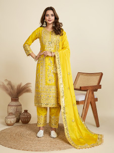 AMALAK Embroidered Kurta Trouser Pant Dupatta