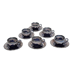 amalfiee gulchandani 240ml ceramic tea cup and saucer set of 6 handmade tea cup set coffee cup for 6 lead free and bpa free microwave and dishwasher safe eco-friendly