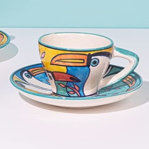 amalfiee tropical bay premium ceramic cup amp saucer set 6 pieces  elegant non-toxic heat-resistant microwave and dishwasher safe perfect for stylish coffee amp tea service long-lasting quality