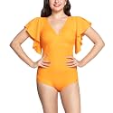 Amante Solid V-Neck Ruffled Sleeves Padded One-Piece