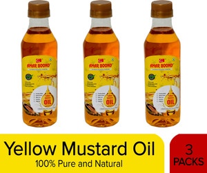 amar boond  yellow mustard oil  peeli sarson ka tel  100 pure and natural  double filtered  odour free  naturally processed  500 ml  pack of 3 bottles mustard oil 3 x 500 ml