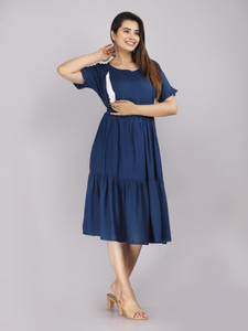 amaya creative center women gathered blue midicalf length dress