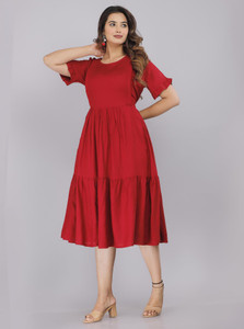 amaya creative center women gathered maroon midicalf length dress