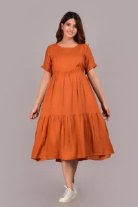 amaya creative center women gathered orange midicalf length dress