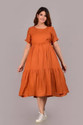 amaya creative center Women Gathered Orange Midi/Calf Length Dress