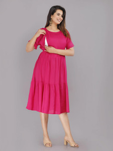 amaya creative center women gathered pink midicalf length dress