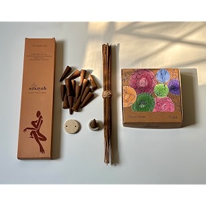 amayah luxury organic dhoop cones 30 cones  holder and agarbatti 25 incense sticks 100 herbal amp 0 charcoal natural incense tulsi-sandalwood