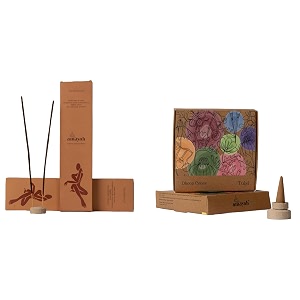 amayah luxury organic dhoop cones amp incense sticks combo  tulsi incense cones  sandalwood agarbatti for pooja  30 incense cones  25 incense sticks  holder re_combo-p