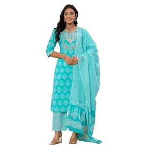 Amayra Womens Cotton Embroidered Straight Kurta with