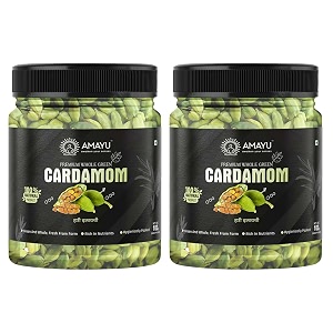 amayu green cardamon whole 100gm  pods of hari elaichi  badi elaichi for tea pooja or eating pack of 2