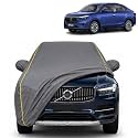Amaze 100% Waterproof Car Cover | Dustproof Sun Protection Cover | Soft Cotton Lining | Triple Stitched | Mirror Pocket | Antenna Pocket | All Weather Body Cover (Grey with Yellow Piping)