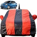 Amaze Dustproof Car Cover with Mirror &amp; Antenna Pockets, Red Blue Stripes, Taffeta Polyster,Triple Stitched, Compatible with Honda Amaze Car Cover (2011 to 2017), Car Accessories