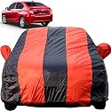 Amaze Dustproof Car Cover with Mirror Pockets, Red Blue Stripes, Taffeta Polyster,Triple Stitched, Compatible with Honda Amaze Car Cover (2018 to 2024), Car Accessories