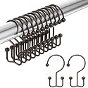 Amazer Shower Curtain Hooks Bronze Double Shower Curtain Hooks, Shower Curtain Rings Sturdy Stainless Steel Shower Hooks for Bathroom Shower Rod, 12Pcs Shower Curtain Hangers