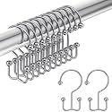 Amazer Shower Curtain Hooks Chrome Double Shower Curtain Hooks, Shower Curtain Rings Sturdy Stainless Steel Shower Hooks for Bathroom Shower Rod, 12Pcs Shower Curtain Hangers
