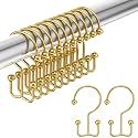Amazer Shower Curtain Hooks Dark Gold Double Shower Curtain Hooks, Shower Curtain Rings Sturdy Stainless Steel Shower Hooks for Bathroom Shower Rod, 12Pcs Shower Curtain Hangers