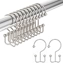 Amazer Shower Curtain Hooks Matte Nickel Double Shower Curtain Hooks, Shower Curtain Rings Sturdy Stainless Steel Shower Hooks for Bathroom Shower Rod, 12Pcs Shower Curtain Hangers