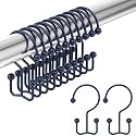 Amazer Shower Curtain Hooks Navy Blue Double Shower Curtain Hooks, Shower Curtain Rings Sturdy Stainless Steel Shower Hooks for Bathroom Shower Rod, 12Pcs Shower Curtain Hangers