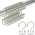 Amazer Shower Curtain Hooks Sage Green Double Shower Curtain Hooks, Shower Curtain Rings Sturdy Stainless Steel Shower Hooks for Bathroom Shower Rod, 12Pcs Shower Curtain Hangers