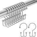Amazer Shower Curtain Hooks Silver Double Shower Curtain Hooks, Shower Curtain Rings Sturdy Stainless Steel Shower Hooks for Bathroom Shower Rod, 12Pcs Shower Curtain Hangers