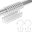 Amazer Shower Curtain Hooks White Double Shower Curtain Hooks, Shower Curtain Rings Sturdy Stainless Steel Shower Hooks for Bathroom Shower Rod, 12Pcs Shower Curtain Hangers