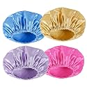 AmazerBath Shower Cap, 4-Pack Shower Caps for Women, Double Waterproof Layers Bathing Shower Hat Hair Protection EVA Shower Caps Reusable, Medium Size - Ocean Blue, Light Purple, Gold, Rose Red
