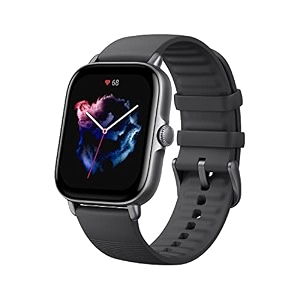 amazfit gts 3 smart watch with heart rate spo2 sleep stress female cycle monitoring sports watch with 150 sports modes gps 5 atm waterproof alexa built-in graphite black regular