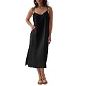 Amazhiyu Women's Pure Linen Summer Midi Split Slip Dress