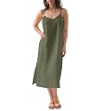 Amazhiyu Women's Pure Linen Summer Midi Split Slip Dress