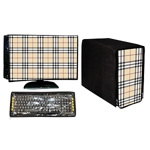 stylish printed 3 in 1 dust proof computerdesktop cover set  set of 3 - desktop cpu keyboard covers  check print -185 inch