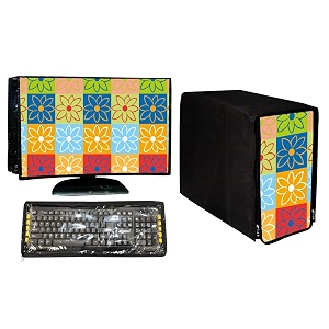 stylish printed 3 in 1 dust proof computerdesktop cover set  set of 3 - desktop cpu keyboard covers  sunflowermulticolor -185 inch