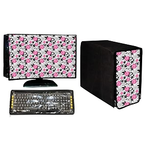 stylish printed 3 in 1 dust proof computerdesktop cover set  set of 3 - desktop cpu keyboard covers  pinkflower - 22 inch