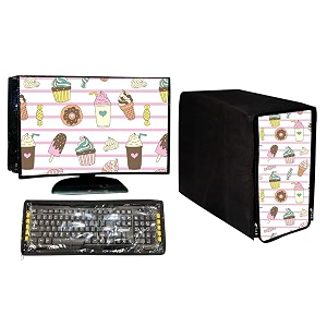 stylish printed 3 in 1 dust proof computerdesktop cover set  set of 3 - desktop cpu keyboard covers icecream -185 inch