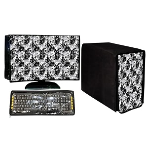 stylish printed 3 in 1 dust proof computer  desktop cover set  set of 3 - desktop cpu keyboard covers  black leaves185 inch