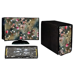 stylish printed 3 in 1 dust proof computerdesktop cover set  set of 3 - desktop cpu keyboard covers  classy -185 inch